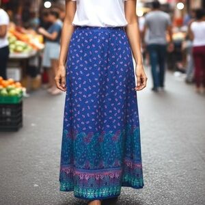 Truth Women's size M Blue Pink Paisley Floral pattern Maxi Skirt lightweight